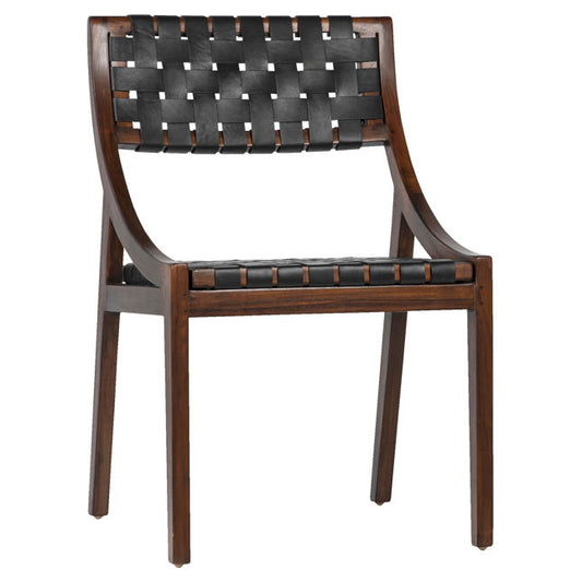 Camila Dining Chair - Black Leather with Dark Brown Frame